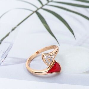 Bvlgari Red Enamel and Gold Tone Pavé Ring